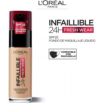 L'Oréal Paris Make-up designer 24H Fresh Wear Base de Maquillaje de Larga Duración , Tono 200 Sable Doré- 30 ml