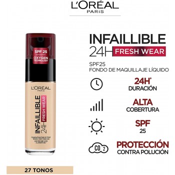 L'Oréal Paris Make-up designer 24H Fresh Wear Base de Maquillaje de Larga Duración , Tono 200 Sable Doré- 30 ml