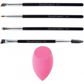 Oscar Charles Set de Brochas de Maquillaje Profesional de 17 Piezas : Brochas y Pinceles de Maquillaje, estuche de pincel de maq