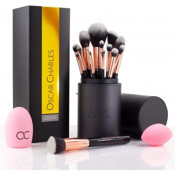 Oscar Charles Set de Brochas de Maquillaje Profesional de 17 Piezas : Brochas y Pinceles de Maquillaje, estuche de pincel de maq