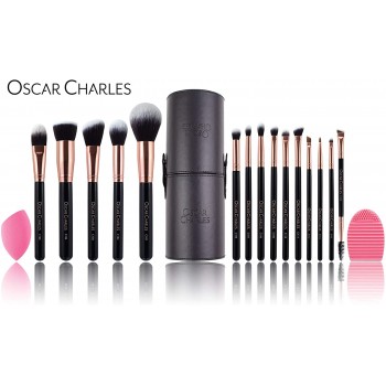 Oscar Charles Set de Brochas de Maquillaje Profesional de 17 Piezas : Brochas y Pinceles de Maquillaje, estuche de pincel de maq