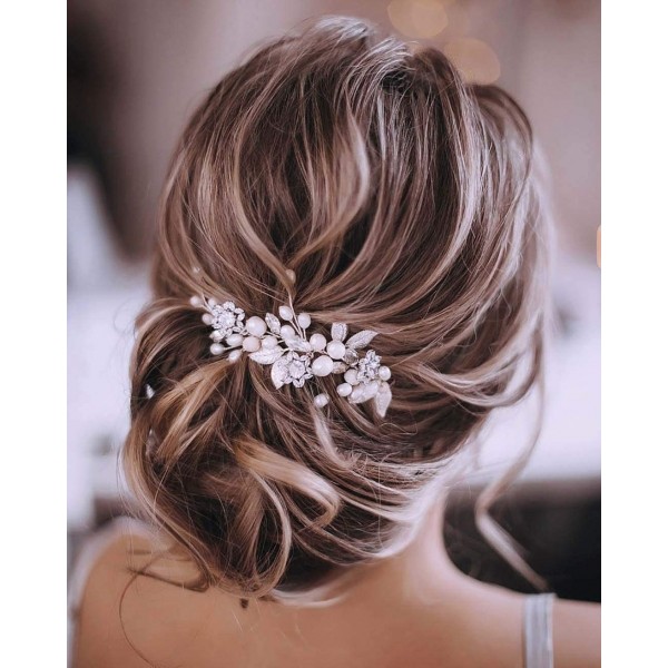 Unicra Silver Wedding Crystal Hair Vines Flor Hoja Tocados Accesorios para el cabello para la novia (Plata)