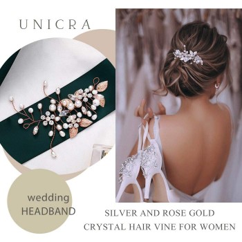 Unicra Silver Wedding Crystal Hair Vines Flor Hoja Tocados Accesorios para el cabello para la novia (Plata)