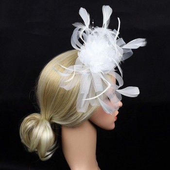 HIDOLL Diadema Fascinator Sombrero Pluma Semicircular Sombrero Tocado Banquete Novia Adornos para el Cabello