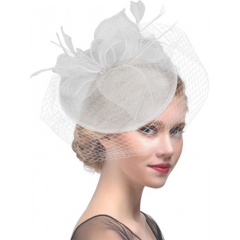 HIDOLL Diadema Fascinator Sombrero Pluma Semicircular Sombrero Tocado Banquete Novia Adornos para el Cabello