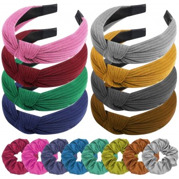 Zuzer 8PCS Diademas Mujer con 8PCS Scrunchies,Turbantes para Mujer,Cinta Pelo Mujer Lazos para el Cabello,Accesorios de Peinado 