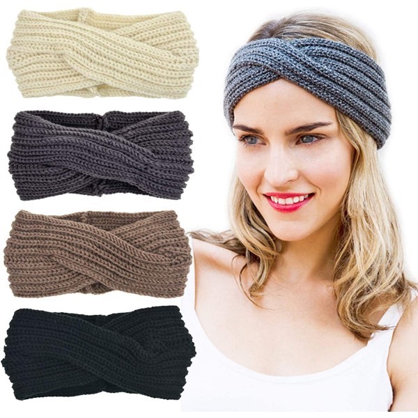 DRESHOW 4 Piezas Diadema Mujer Invierno Diadema Cabeza Anchas Cabello Turbante Banda Accesorio Pelo para Mujer