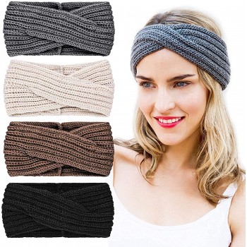 DRESHOW 4 Piezas Diadema Mujer Invierno Diadema Cabeza Anchas Cabello Turbante Banda Accesorio Pelo para Mujer