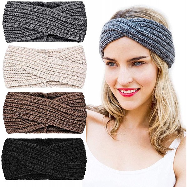 DRESHOW 4 Piezas Diadema Mujer Invierno Diadema Cabeza Anchas Cabello Turbante Banda Accesorio Pelo para Mujer