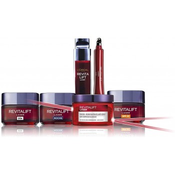 L'Oréal Paris Pack Revitalift Láser, Incluye Crema Intensiva Anti edad de Día, 50ml, Desmaquillante de ojos y labios Waterpro