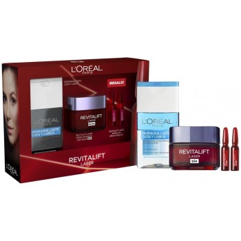 L'Oréal Paris Pack Revitalift Láser, Incluye Crema Intensiva Anti edad de Día, 50ml, Desmaquillante de ojos y labios Waterpro