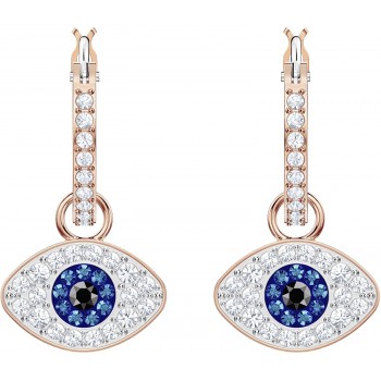 Swarovski Pendientes de aro Swarovski Symbolic Evil Eye, azul, baño en tono oro rosa