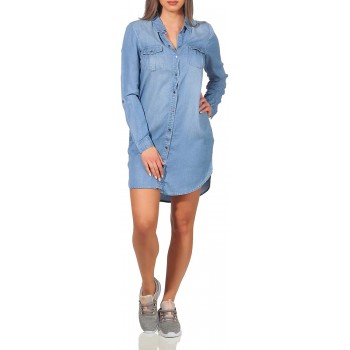 Vero Moda Vmsilla LS Short Dress Lt Bl Noos Ga Vestido para Mujer