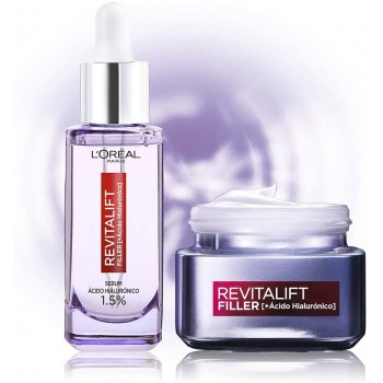 L'Oréal Paris, Set de Sérum Antiarrugas + Crema de Día, con Ácido Hialurónico Puro Revitalift Filler, Suero y Crema Facial 