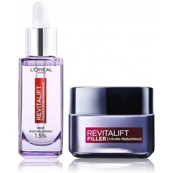 L'Oréal Paris, Set de Sérum Antiarrugas + Crema de Día, con Ácido Hialurónico Puro Revitalift Filler, Suero y Crema Facial 