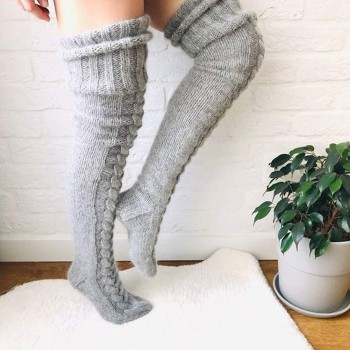 Calcetines altos de lana para mujer, calcetines de punto sobre la rodilla, calcetines largos hasta la rodilla, para mujer