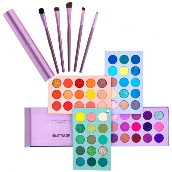 Kit de maquillaje esmaltado de belleza, sombra de ojos de 60 colores y pinceles de maquillaje de 5 piezas, paleta de maquillaje 