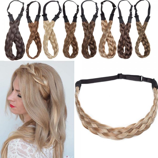 SEGO Diademas Trenzadas Elásticas Mujer Pelo Sintético Se Ve Natural [Castaño Claro] Extensiones de Cabello Accesorios Braid 