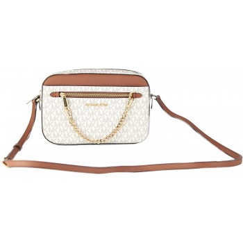 Michael Kors Jet Set de cadena bandolera de piel Saffiano para mujer, vainilla Mk Logo