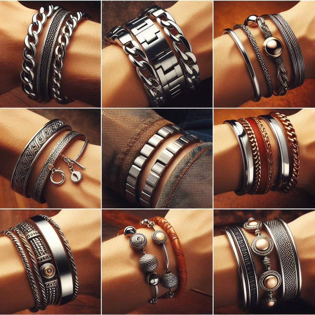 Different styles of stainless steel bracelets